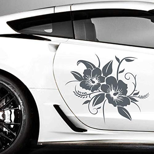 INDIGOS UG Aufkleber - 2er Set Autoaufkleber Hibiskusblüten je 30cm x 36cm anthrazit - Tuning Carystyling Heckscheibe Auto