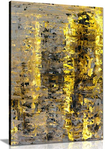 Brown Yellow Abstract Painting Canvas Wall Art Picture Print (24x16)