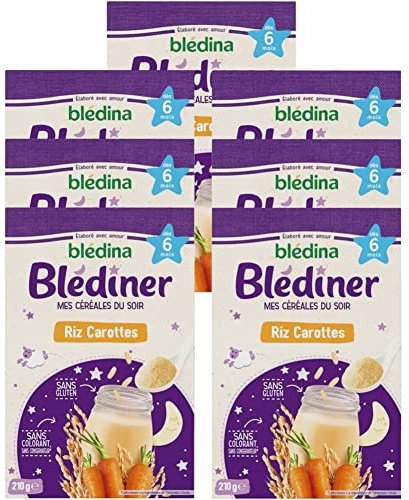 Blédina Blédîner, Céréales bébé Repas du Soir dès 6 Mois, Riz, Carottes,210g (Packx7)