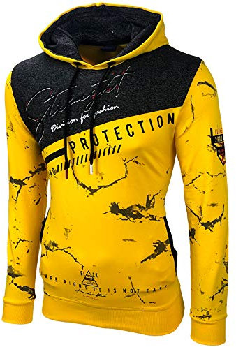 Baxboy Herren Pullover Hoodie Sweatjacke Longsleeve Sweatshirt Jacke Langarm Kapuzenpullover Hoody Sweater 2628, Farbe:Gelb, Größe:2XL