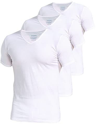 Comfneat Men's 3-Pack Stretchy Cotton Spandex Undershirts V-Neck T-Shirts (White V-Neck 3-Pack, M)