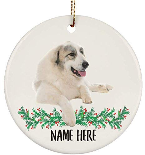 Lovesout Personalisierte Geschenke roter Hut Einhorn Ornament für Weihnachtsbaum Dekoration Große Pyrenäen weiß grau