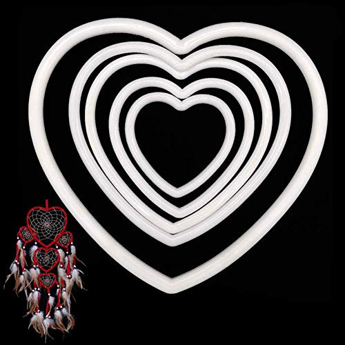 EQLEF Rraumfänger Ringe, 10 Stück Dream Catcher Hoop Kunststoff, Makramee in weißer Herzform für DIY Crafting-5 Größen