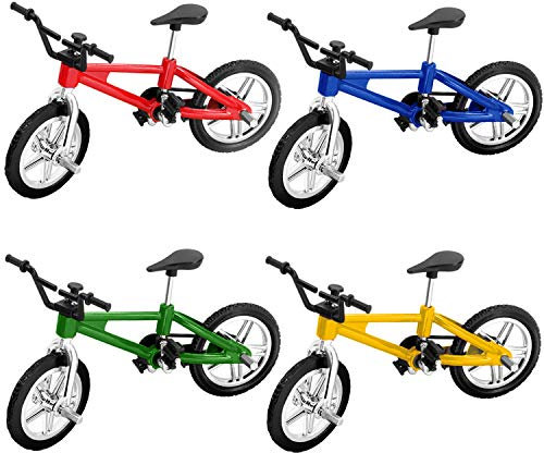 Novelty Place Mini-Fingerbike – Miniatur-Zappelfahrrad-Spielzeugset für Kinder und Erwachsene – Dekoration für Sammlungen von Metallfahrradmodellen – 4 Farben (4er-Pack)