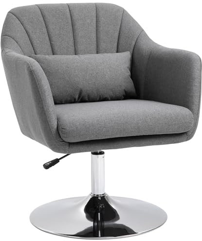 HOMCOM Swivel Linen Fabric Accent Chair for Living Room Contemporary Vanity Armchair with Adjustable Height Thick Cushion Lumbar Support Armrest for Bedroom Office Dark Grey