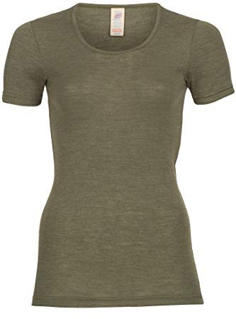 Engel Natur, Damen Unterhemd Kurzarm, 70% Wolle (kbT), 30% Seide (34-36, Olive)