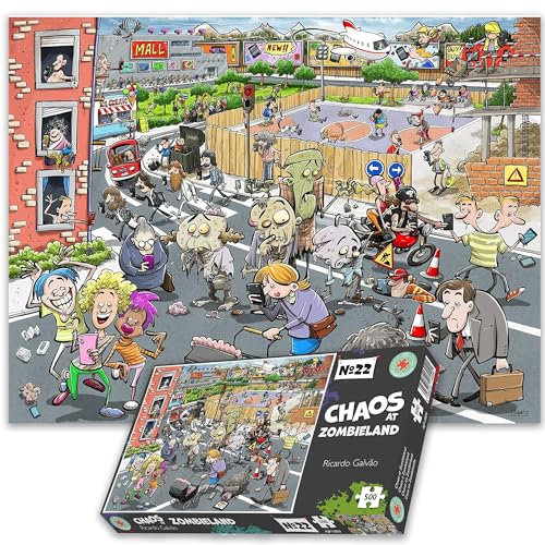 1000 Piece Jigsaw Puzzle Chaos at Zombieland -1000 Piece Halloween For Adults - Zombie Jigsaw Puzzle, Horror, Cartoon
