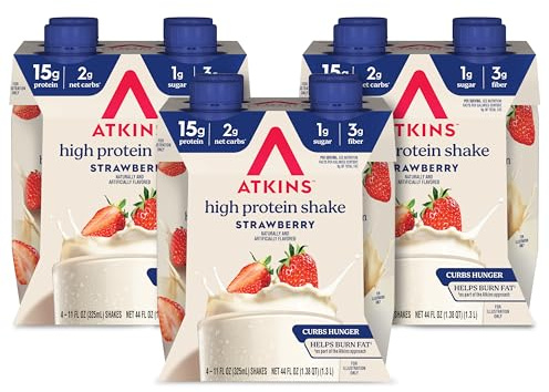 Atkins Strawberry Flavored Protein Shake, High Protein, Low Glycemic, Low Sugar and Low Carb, Keto Friendly, Gluten Free, 12 Count