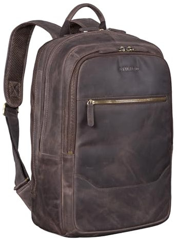 STILORD 'Reece' Business Lederrucksack Vintage Laptop Rucksack Großer Arbeitsrucksack DIN A4 Backpack XL Trolley Aufsteckbar aus Echtem Leder, Farbe:dunkel - braun