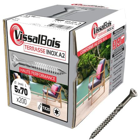 200 vis terrasse 5 X 70mm tête réduite inox A2 - Vissal