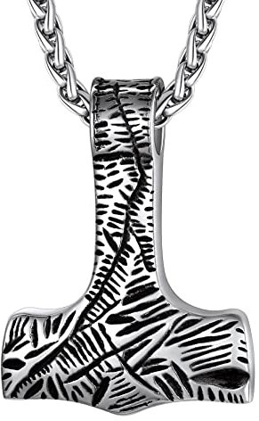 Richsteel Viking Thors Hammer Halskette mit Riss Wikinger Mjölnir Anhänger Kette für Herren Männer Ehemann