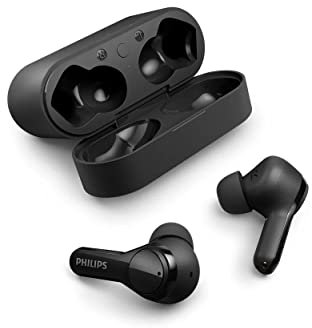PHILIPS Audio True Wireless TAT3217BK/00 In-ear Headphones With IPX5 Splash And Sweat Resistance And Up To 26 Hours Play Time With Portable USB-C Case, Black