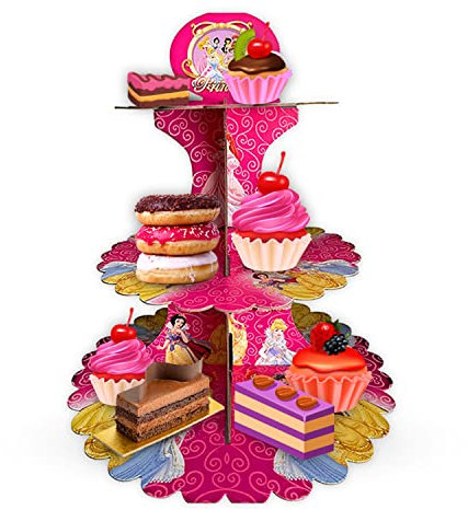 AEX 3 Tiers Cake Stand Cardboard | Birthday Cupcake Stands | Biodegradable Round Food Stand Display | Cake Stand For Afternoon Tea Stands | Dessert Cupcake Holder | Fruit Desserts Display | Princess1