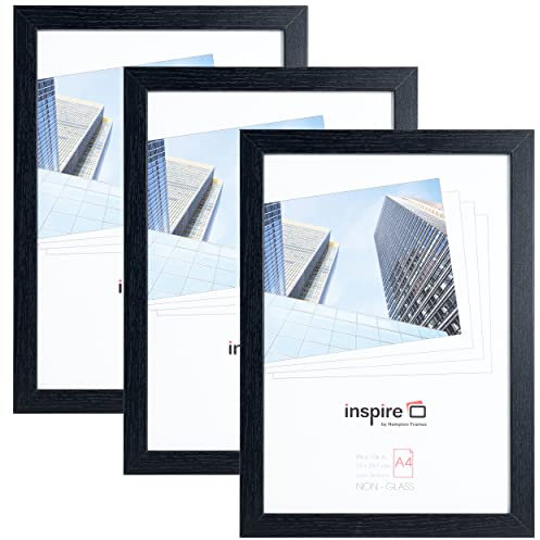 Hampton Frames OXFA4NG Lot de 3 cadres photo en plexiglas sans verre Noir Format A4 (21 x 30 cm)