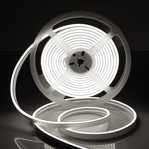 HOTRAN Neon LED Strip Light, 16.4ft White 12V Neon Rope Light, Waterproof Flex Cuttable Silicone Strip Light for Indoor Outdoor Decoration (Power Adapter No Included)