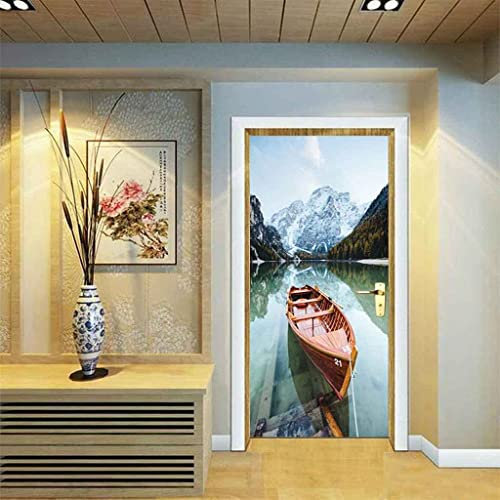 Poster Porte Paysage De Lac De Bateau De Radeau Autocollant De Porte, Autocollant Amovible- Style 3D Autocollant Pvc Autocollant Amovible Pour La Décoration De La Maison 90X210 Cm Auto-Adhésive Mural