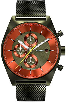 DeTomaso D10 Chronograph Olive ORANGE Herren-Armbanduhr Analog Quarz Mesh Milanese Olive Brushed