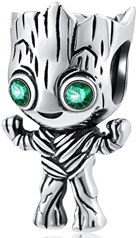 Tree Man Groot Charms fit Pandora Galaxy Bracelet, 925 Sterling Silver I am Baby Groot Monster Beads with Green Eye CZ, Gifts for Mothers Day/Girl/Boy/Star Warrior/Christmas