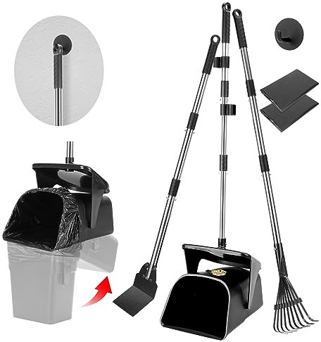 Paletta raccogli cacca cani con 20 sacchetti per rifiuti Set di Pooper Scooper da 100cm a Manico Lungo per Cani per Prato Giardino Ghiaia Erba Non si piega Portatile Ideale per Rimuovere la Cacca