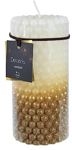 Magie di Natale Dekorative Kerze aus geriffeltem Wachs mit Glitzer (groß, weiß und gold)