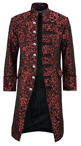 Halloween Herren Smoking Outdoor Gehrock Fasching Halloween Kostüm Frack Mantel Uniform Smoking Elegant Party Oberbekleidung Weihnachten Oberteile Slim Fit Kostüme Erwachsene Unterteile（4-Red，L）
