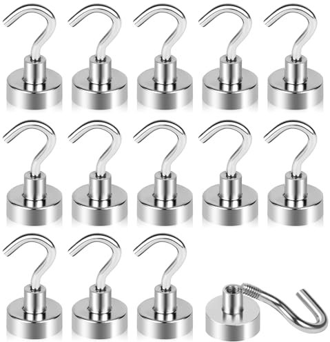 14 Pcs Ganci Magnetici, Super Resistenti Senza Punzonatura Rimovibili Antiruggine Piccoli Ganci Magnetici Rotondi Per Cucina Barbecue Armadietto Refrigeratore 20 MM