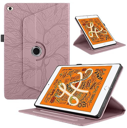 Coque pour iPad Mini 5/4/3/2/1 (7,9 Pouces, Modèle 2019/2015/2014/2013/2012), Etui Premium Cuir PU Rotatif à 360 Antichoc Degrés Flip Case Cover Fonction Support Housse - Rose Gold