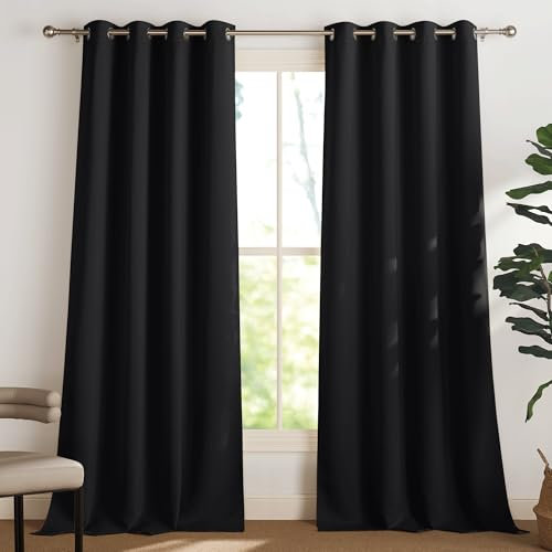 PONY DANCE Schlafzimmer Gardinen Schwarz Blickdicht Thermovorhang gegen Hitze 2er Set H 280 x B 140 cm Wärmeisolierende Vorhänge mit Ösen Blackout Curtains for Living Room