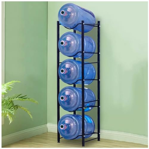 DEENZ Black Water Cooler Jug Rack Bottles Water Cooler Bottle Rack Storage Rack Detachable Heavy Duty Water Bottle Cabby Rack Space Saving (5 Tiers - 5 Bottles)