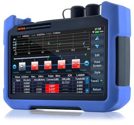 SKYSHL 1310nm/35dB+1550nm/33dB SM LWL OTDR Glasfaser Tester mit OPM+OLS+VFL+Karte Ereignis+APP-Modul+7-Zoll Touchscreen Kompatibel mit APC und UPC SC+FC+ST+LC-SS315T-2B1