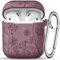 Maledan Blume Gravierte Hülle Kompatibel mit AirPods Hülle, Elegant Silikon Stoßfest Hülle für Airpods 2 & 1 Generation Schutzhülle Case mit Karabiner [LED Sichtbar] für Damen,A-Rauchiges Violett