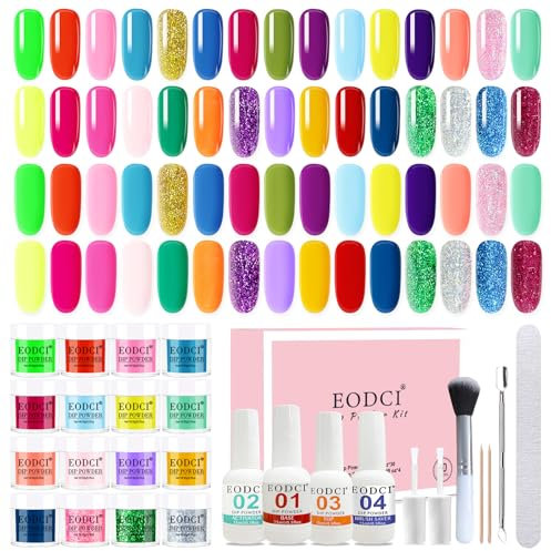 41 Pcs Dip Pulver, 30 Farben Dipping Powder System Nagel French Farben Kit Glitzer Acryl Puder Neon Regenbogen Sommer für Maniküre Nail Art mit Base&Top Coat, Aktivator Brush Saver