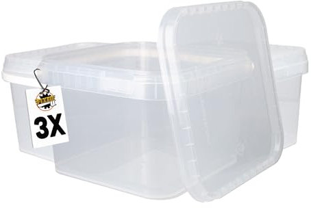 FixedByU 3 cubos con tapa, 3 l, transparentes, rectangulares, de plástico, aptos para alimentos, herméticos y estables, vacíos con asa y tapa, aptos para productos químicos y adhesivos en polvo