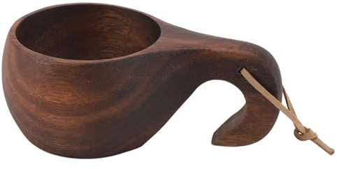Fockety Holzbecher, Campingbecher, 220 Ml, Nordischer Stil, Handgefertigter Tragbarer Holzbecher, Kaffeebecher, Trinkbecher für Kaffee, Tee, Milch, Einzigartiger Wikingerbecher für