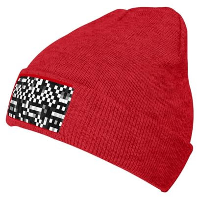 EdWal Unisex-Mütze für Herren und Damen, Strickmütze, Wintermütze, warme Wintermütze, weiche Skimütze, Schwarz / Weiß, rot, One size