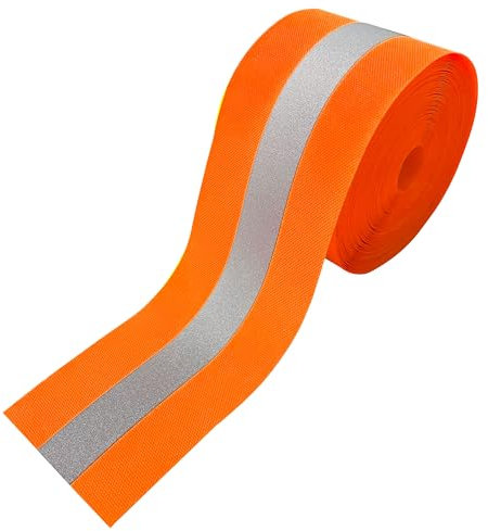 MARARDI Nastro Riflettente per Cucire - Tessuto Catarifrangente [10 Metri x 50 mm] non Adesivo - [Arancio Fluorescente] 100% Poliestere - Striscia di Sicurezza ad Alta Visibilità - Riflettente ≥300