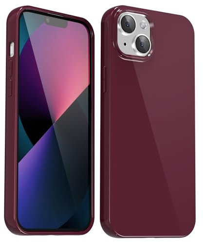 Svanove for iPhone 13 Mini Case Silicone, Glossy Soft Rubber Gel Jelly Cute Protective Plastic Simple Plain Phone Case Cover for Women Girl, Slim Thin Flexible Shockproof TPU, Burgundy Wine