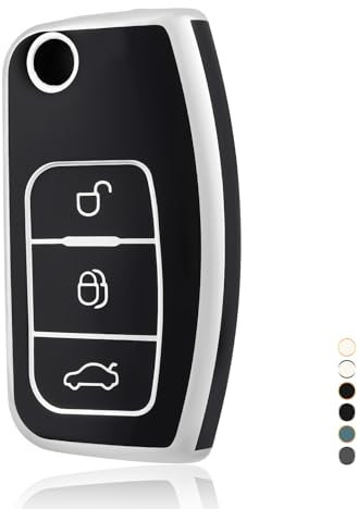 OFF WE GO Autoschlüssel Hülle Schlüsselhülle Cover für Ford Focus Fiesta Galaxy Kuga C-Max S-Max Mondeo MK4 Schlüsselcover Schlüssel Schutz Gehäuse Schlüssel Hülle, Schwarz Silber