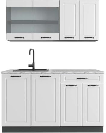 Vicco cucina monoblocco R-line, Bianco casa di campagna/antracite, 140 cm, PL Marmo