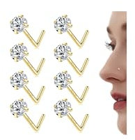 Chriscoco 20G 14K Gold Filled Nose Studs 316L Surgical Steel Nose Stud 6A CZ Corkscrew L Shaped Nose Stud Hypoallergenic Nose Rings Nose Piercings Jewellery…