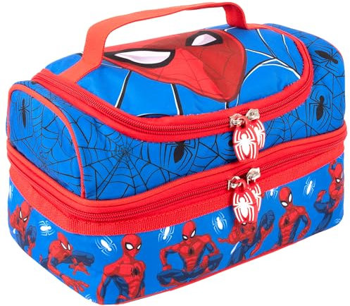 Marvel Spiderman - Bolsa de almuerzo con múltiples compartimentos para niños, con aislamiento térmico, doble piso, para niños