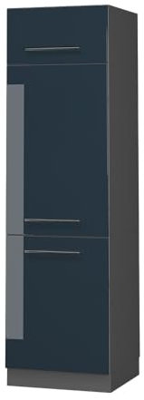 Vicco Kühlumbauschrank Fame-Line, Dunkelblau Hochglanz/Anthrazit, 60 cm