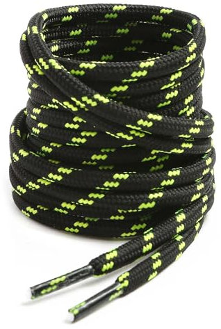 VSUDO Lacci per Stivali Neri 120 cm, Lacci per Stivali da Trekking, Lacci Resistenti per Stivali da Lavoro, Lacci Solidi per Stivali da Escursionismo (1 Paio-Nero con Punto Verde Neon-120cm)
