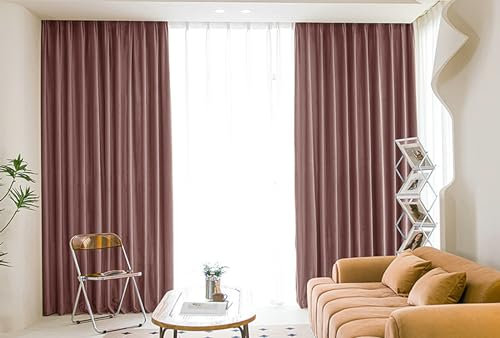 KnSam 2er Set Gardinen Verdunkelungsvorhang Rose, Vorhang für Fenster Einfarbig, Samt Baumwolle Ösen Vorhänge Gardinen Blickdicht Verdunkelungsvorhänge UV, Jeder B 107 x H 132cm