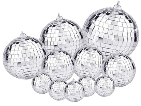 Disco Spiegel Ball, 11 Stück Discokugel Deko Silber Discokugel Spiegelkugel Discokugeln Disco Kugel Mirrorball für Hochzeit Weihnachtsbaum Dekoration Party