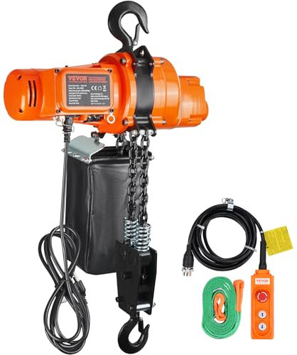 VEVOR Palan électrique à chaîne, capacité de charge de 998 kg, grue monophasé avec chaîne, 1000 W, hauteur de levage 3 m, vitesse de 2 m/min, télécommande filaire de 3 m pour garage, atelier et maison