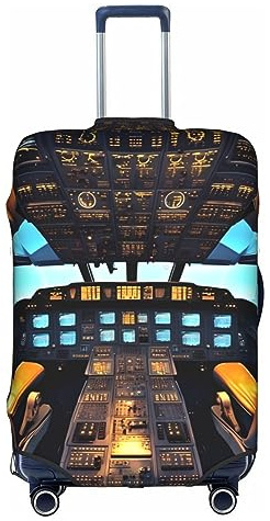 Oudrspo Gepäckabdeckung mit Flugzeug-Cockpit-Aufdruck, waschbarer Koffer, Kratzfest, Kofferabdeckung, Schutzhülle, passend für 18-32 Zoll