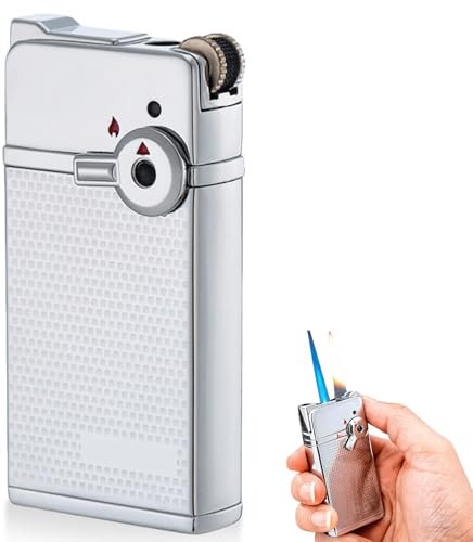 GBKDQQ Accendino a fiamma jet, a doppia fiamma, commutabile, ricaricabile, in metallo, per cucina, barbecue, campeggio (argento, senza gas)