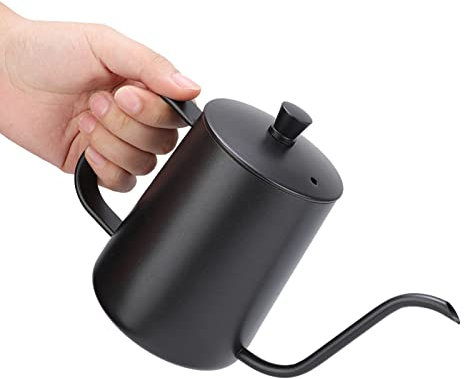 JTLB Stainless Steel Gooseneck Tea Kettle Pour Over Coffee Maker 350ml, Ergonomic Handle, Easy to, Induction Cooker and Open Flame Heating, Black for Home, Office (350ml Teflon black)