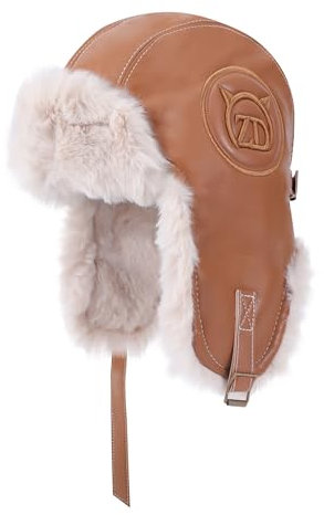 Jeesblsy Winter Fliegermütze, Unisex Warme Russische Mütze mit Ohrenklappen, PU Winddicht Hut Trappermütze für Snowboarden Skaten Radfahren Outdoor (Braun)